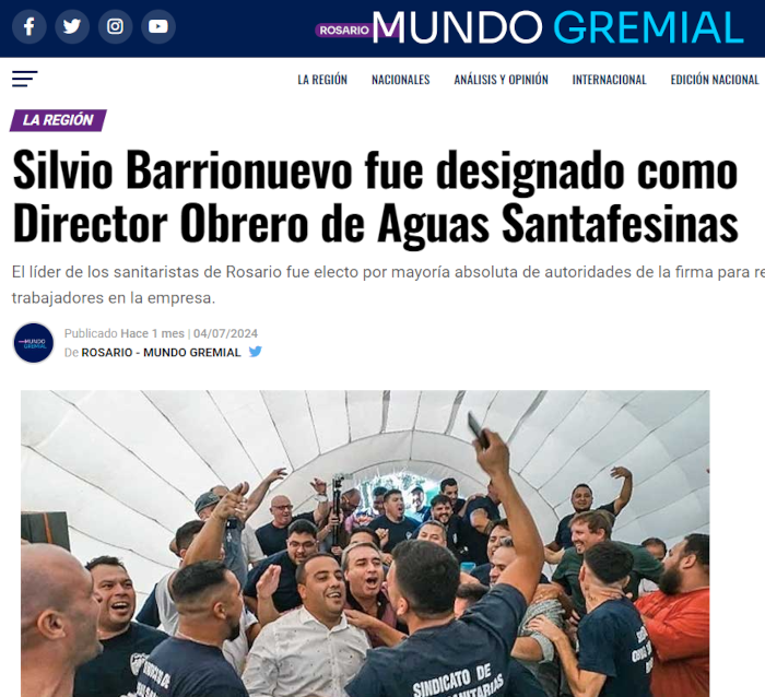 Silvio Barrionuevo fue designado como Director Obrero de Aguas Santafesinas